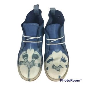 TRANS-PARENTS LEATHER TIE-DYE BLUE CREAM FLAT ROUND TOE ANKLE BOOTS Sz. 4.5